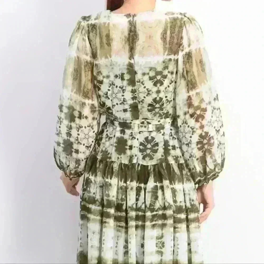 CALVIN KLEINTie-Dyed Maxi Dress. Size 2 Olive Green Tie Dye Fit & Flare Dress. - Picture 6 of 8